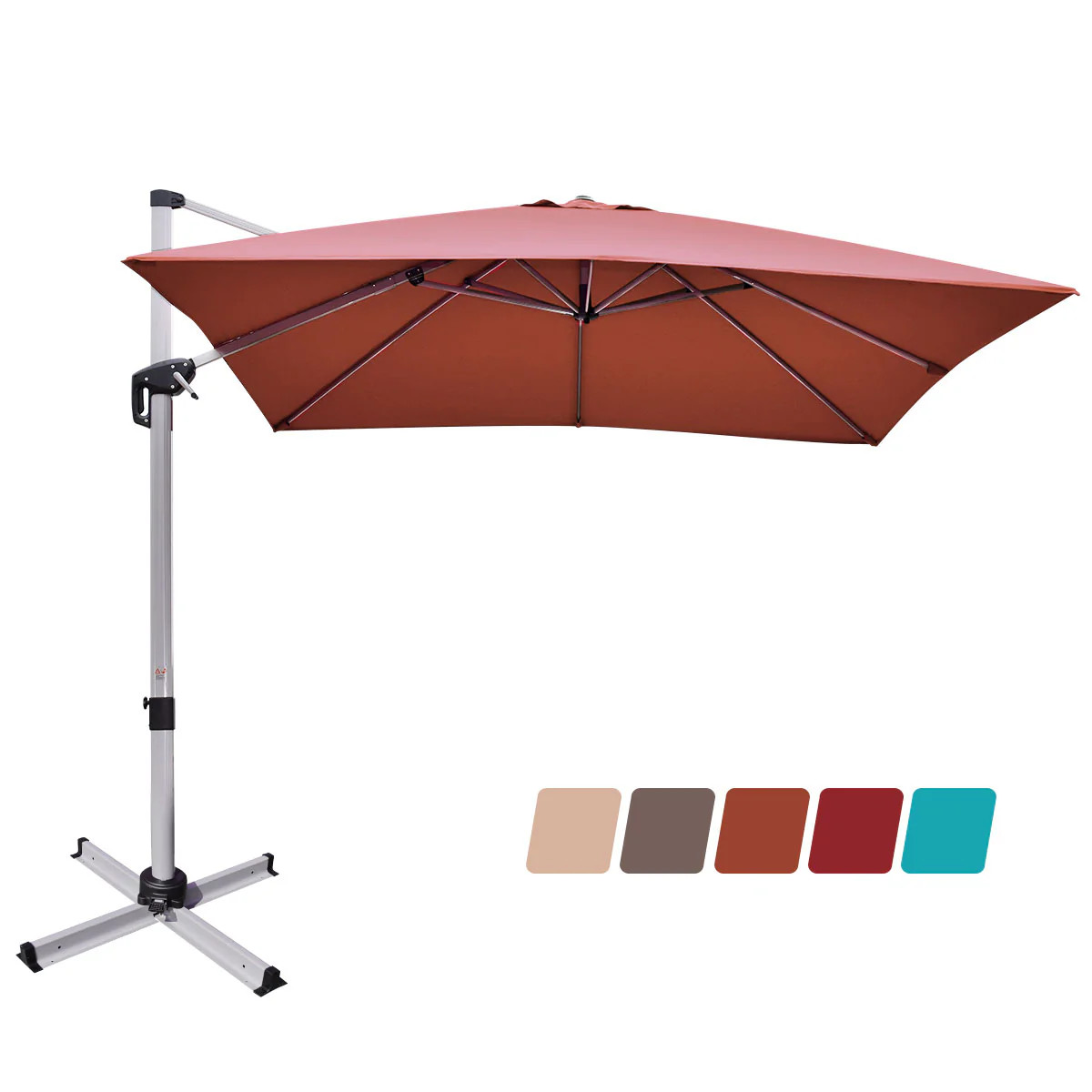 Parasol en porte-à-faux 300 x 300 cm pour stopper le soleil rasant sans bouger le mât