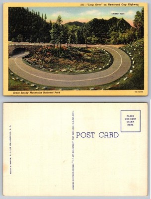 Vintage ''Loop Over'' Newfound Gap Highway Great Smoky Mountains Postcard