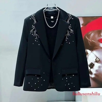 New Men Fashion Blazer Jacket Embroidery Rivet Loose Fit Long Sleeve Luxury Coat