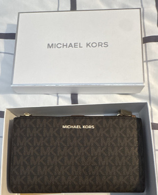 Michael Kors Damen Geldbörse Leder braun mit Logo, Reißverschluss, Kartenfächer