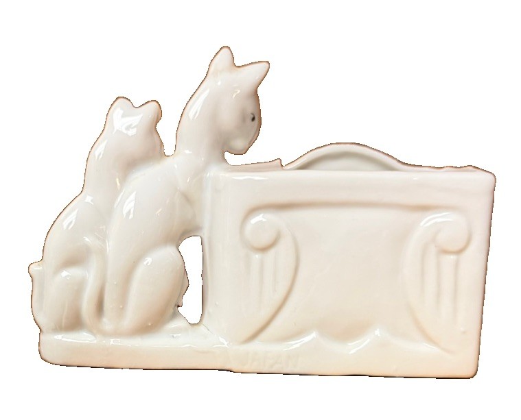 古い木鉢 Vintage Japan Ceramic Cat Planter 2 Cats Floral Mid Century Kitsch