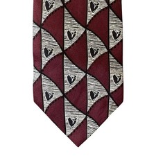 Structure Mens Silk Necktie Burgundy Geometric Triangle Heart Print Made in USA