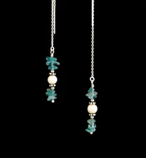"IAJ" Genuine APATITE CHIPS w/ FRESHWATER PEARLS STERLING SILVER Thread Threader