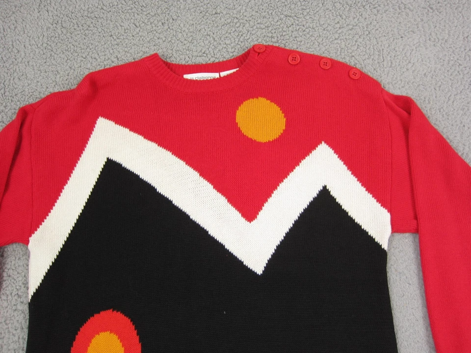 Vintage Liz Claiborne Sweater Womens Medium Red Black Dress Geometric 80s Pop - Image 2 of 4