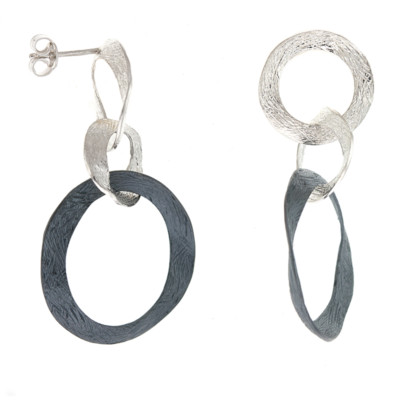 SIGNIERTER HERCO TEXTURIERTER 2-TON STERLINGSILBER BANGLE POSTED REIFEN OHRRING
