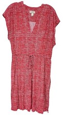LOFT Dress XL Red Print T Shirt Stretch Drawstring Waist Short Sleeve Pullover