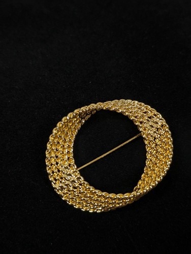 Vintage Monet goldfarbene Seil Twist Kette rund Brosche Retro Maritim - Bild 2 von 8