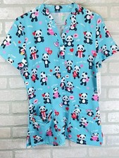 Woman s Scrub Size Small Aqua Blue Panda Love NWT stretchable comfortable fit