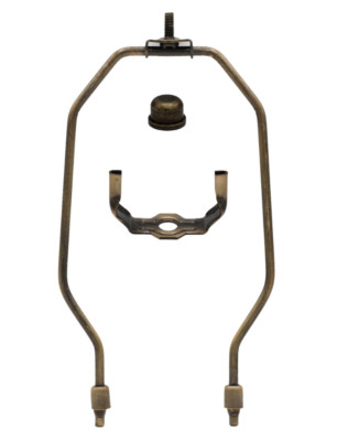 8'' Regular Weight Lamp Harp, Finial and Harp Base Set, Antique Brass
