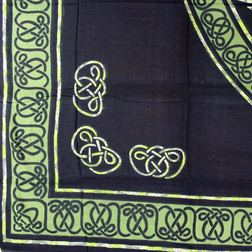 Cotton Celtic Circle Wheel Of Life Tapestry Wall Hanging Spread Full Green Black - Image 3 of 3