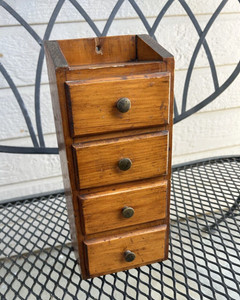 Vintage Wooden Spice or trinket box antique 4 Drawer  Brass Pulls Lovely patina