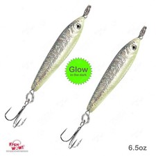 2pcs 6.5oz Fishing Metal Mega Live Fish Bait with Treble Hook Jigs Glow AAA