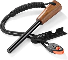 Fire Starter Survival Tool - Handmade Wooden Handle 3/8"" Thick Ferro Rod with