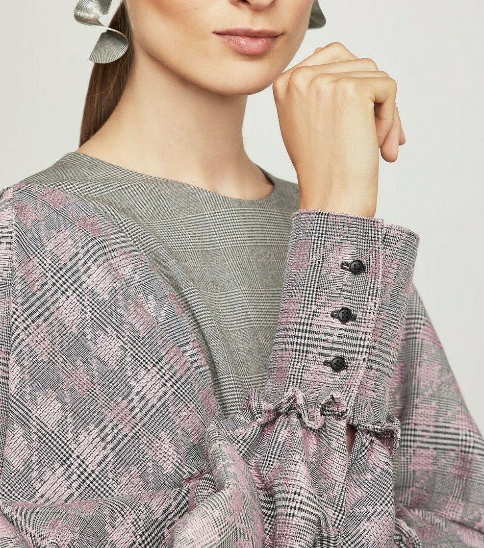 BCBG MAXAZRIA★Soft Satin Drape Houndstooth Print Dress BC6 $298 NWT BCBGMAXAZRIA SzM BALLON LONG SLEEVE SHIFT DRESS