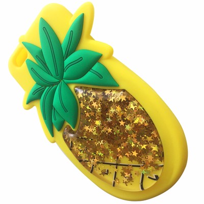 3D Pineapple Liquid Glitter Lanyard Silicone Case Cover For