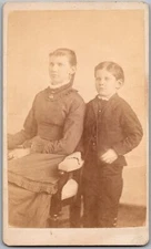 ANTIQUE CDV CIRCA 1870S A.E. COBURN MOTHER IN DRESS & SON OWEGO NEW YORK