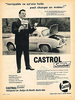 ADVERTISEMENT ADVERTISING 035 1960 CASTROL engine oil RENAULT DAUPHINE MR SALENS