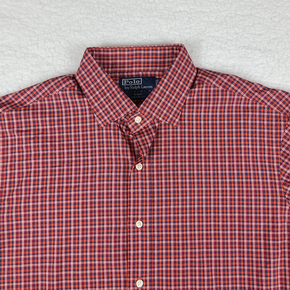 Camisa de vestir Polo Ralph Lauren para hombre XL roja azul regente ajuste personalizado abotonada de colección Foto 3 de 4