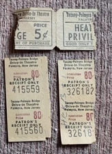 1958 Ticket Stubs Heater Tacony Palmyra Bridge Drive-In Movie Theatre,Palmyra,NJ