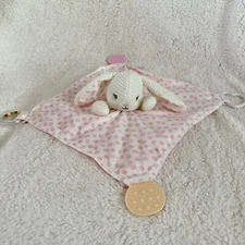 Modern Baby Rabbit Lovey Security Blanket Pink Polka Dot Bunny Teether Toys