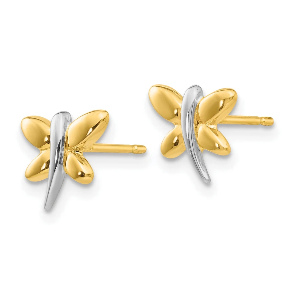 14k Two-Tone Gold Polished Dragonfly Post Earrings - Image 2 of 4