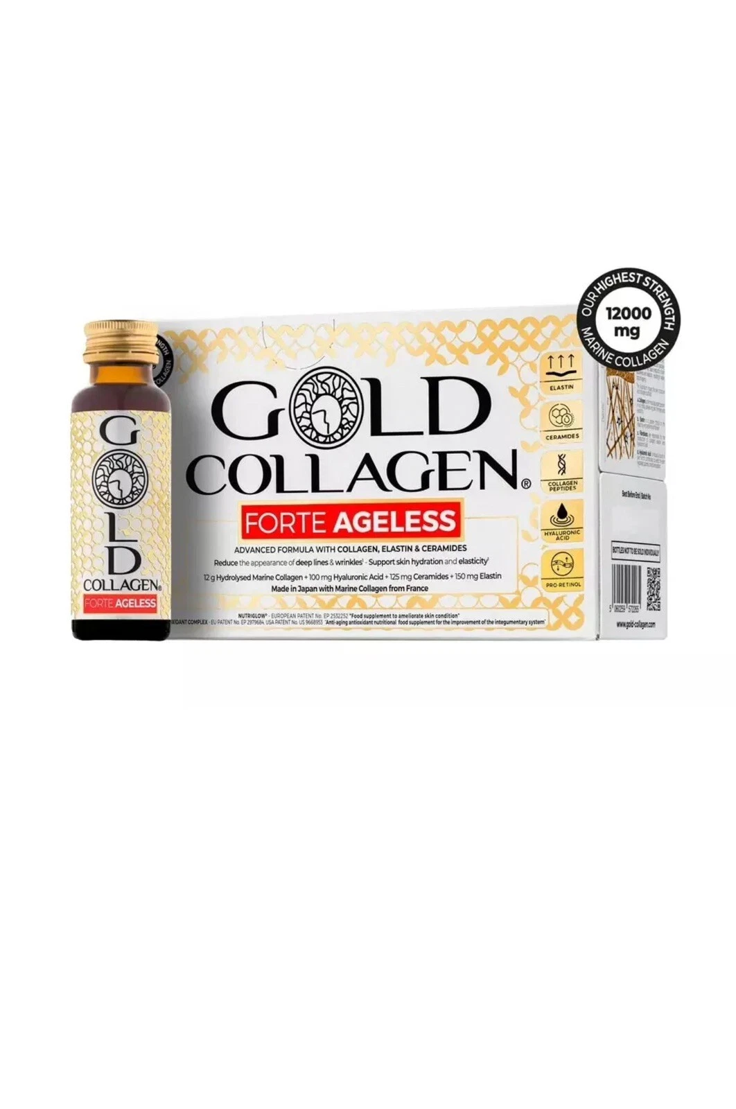 Gold Collagen Forte Ageless - 12,000mg -10x50ml Collagen formula New Long Exp