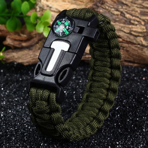 Survival Bracelet Flint Knife Whistle Compass Scraper Paracord Outdoor Camping  - Zdjęcie 4 z 10