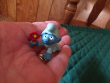 Smurfs 1984 Baby Smurf Blue Pajamas Rattle Vintage Figure Toy PVC Figurine Peyo