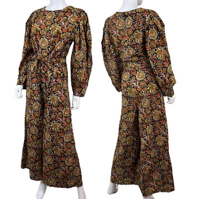 Mille Women Size M Eva Sunset Floral Puff Sleeve Wide Leg Cotton NEW Jumpsuit