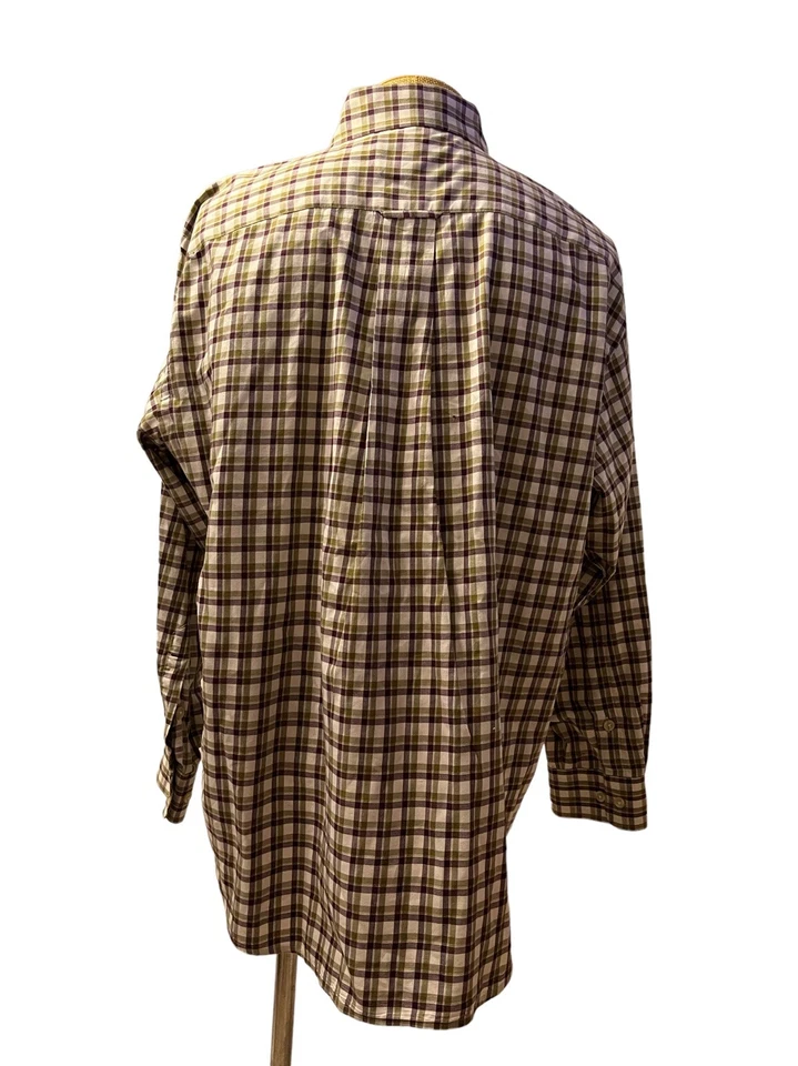 Camisa de vestir ORVIS para hombre manga larga beige púrpura verde a cuadros talla XL Foto 3 de 4