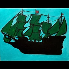 Original Signed Nautical Old Wooden Ship Seascape Painting Artwork 11x14 Canvas