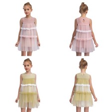 Kids Girls Ruffled Dress Tulle Patchwork A-line Princess Dress Summer Outfits