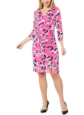 IMAN Global Chic Printed Mesh Surplice Dress with Front Slit Azalea