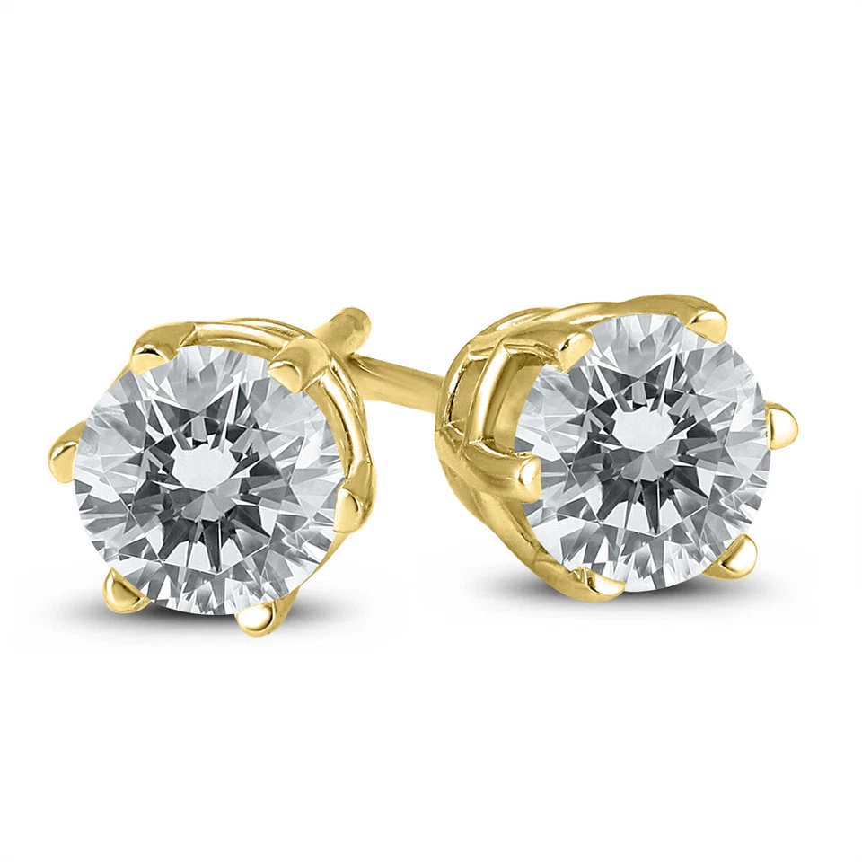 1/4 Carat TW 6 Prong Round Diamond Solitaire Stud Earrings In 14k Yellow Gold - Image 2 of 3