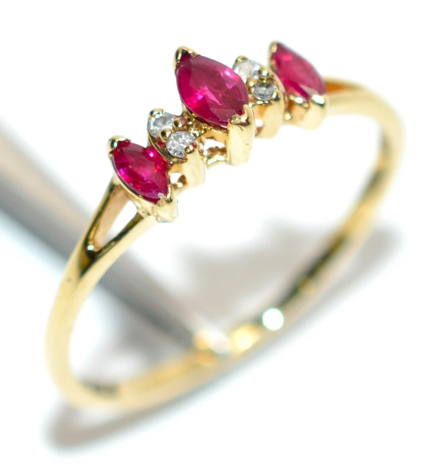 Ruby & Diamond Ring 10K Solid Gold .43tcw Ruby Marquise Cluster Vintage - Image 4 of 4