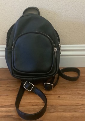 Black Faux Leather Backpack Handbag 