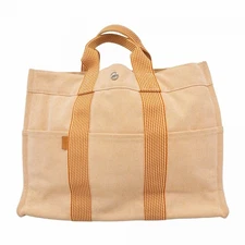 Hermes New Fool Tote MM Canvas Bag Orange White Women's GZl1dy8m