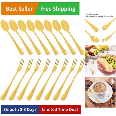 Set of 16 Gold Demitasse Espresso Spoon 4 inch and Stainless Steel Forks 4.8 ...