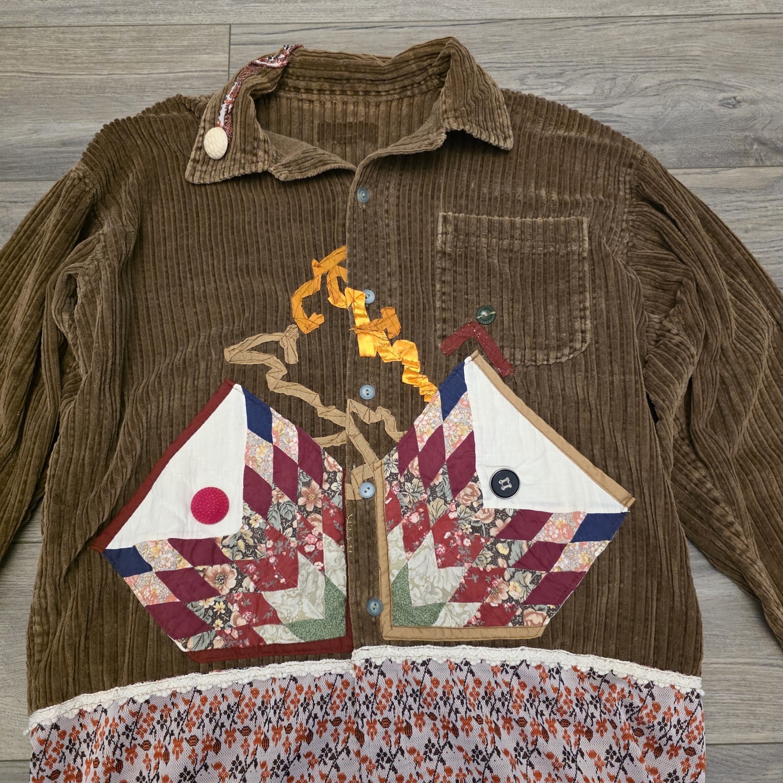 UNIQUE Upcycled Patchwork Corduroy Shacket Hand-S… - image 3