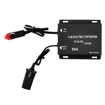 24V auf 12V Auto Stromwandler mit Zigarettenanzünder Stecker - 20A, Schwarz, 12V DC 