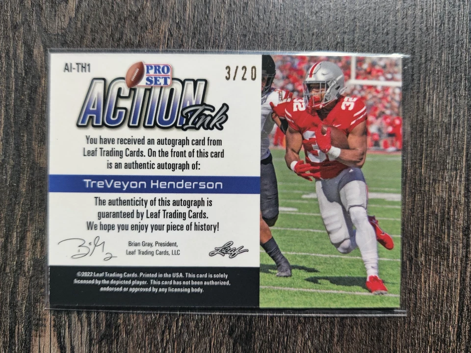 2022 Pro Set TREVEYON HENERSON Auto 3/20 AI-TH1 Action Ink Silver Mojo - Image 4 of 4