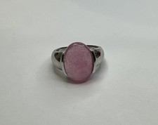 Elegant 925 Sterling Silver Oval Rose Quartz Pink Stone Ring / Size 11.25