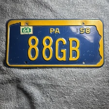 1958 1964 Pennsylvania License Plate 88GB