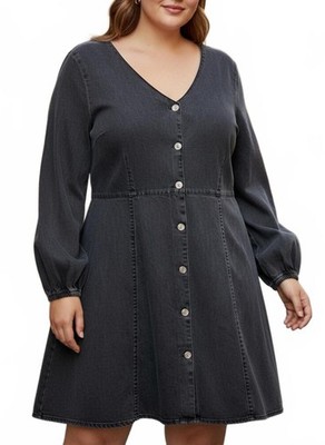 ASOS Design Curve Gray Washed Cotton Button Front Dress US 22