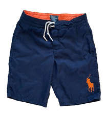 Polo Ralph Lauren Boys Blue Orange Big Pony Swim Trunks Size M 10-12 Drawstring
