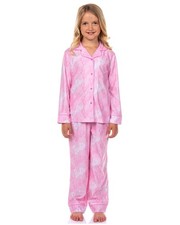 Barbie Pajama Girls' Barbie Logo Button Front Long Sleeve Shirt and Pant 2 Pi...