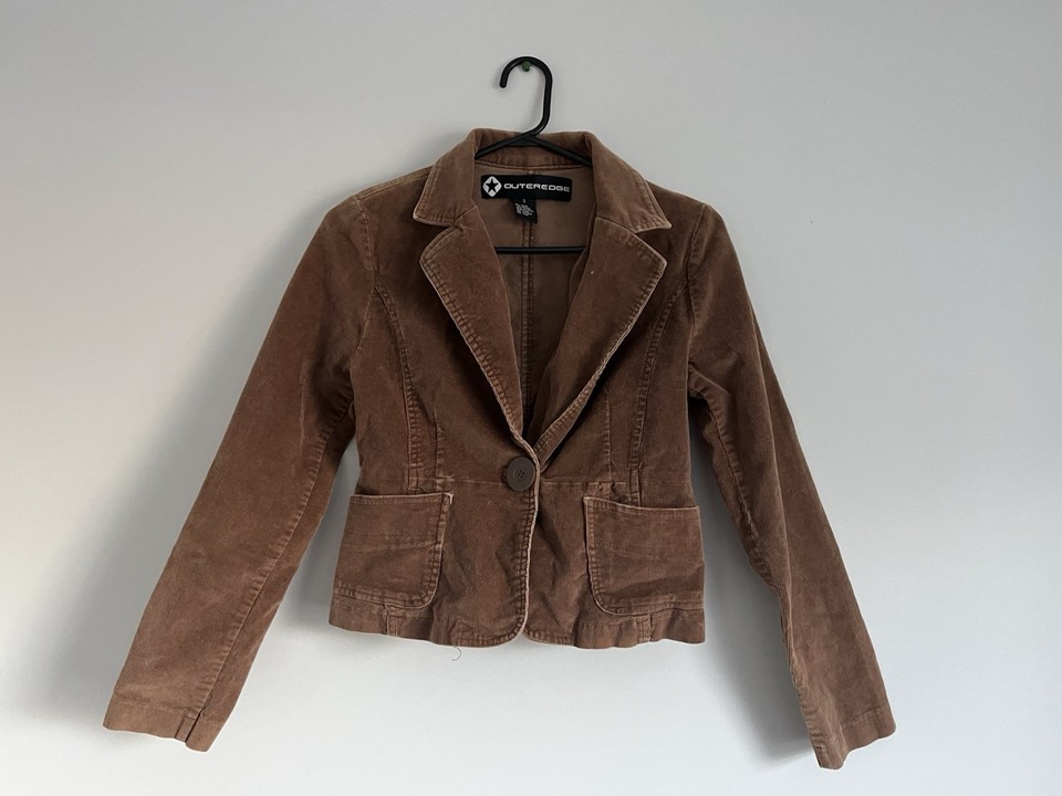 Outeredge Women's Brown Blazer Jacket Size S One-Button Pockets Long Sleeve