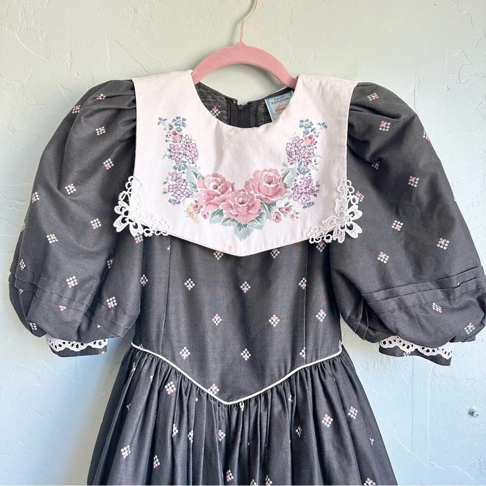 Daisy Kingdom винтажный девочки черный розовый цветочный коттедж прерии платье размер 10-12 - Изображение 3 из 4