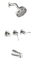 3 Handle Brushed Nickel Shower Faucet Set with Tub Spout Complete Kit