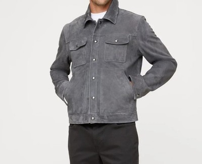 Gray Trucker Real Suede Leather Jacket For Men